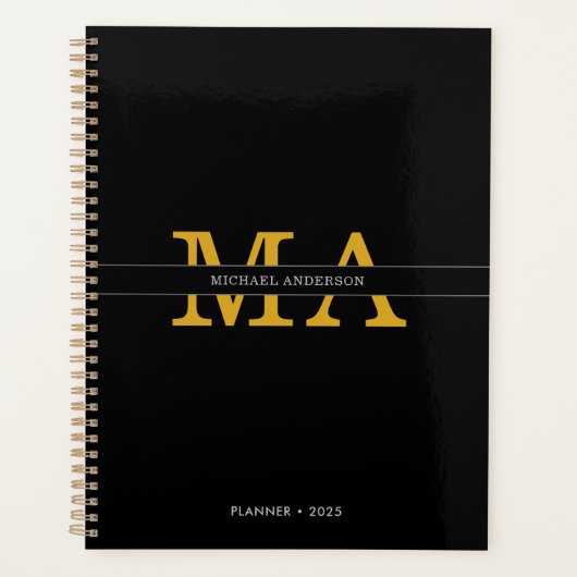 Klassischer eleganter Black Gold Monogram Individu Planer (Vorderseite)