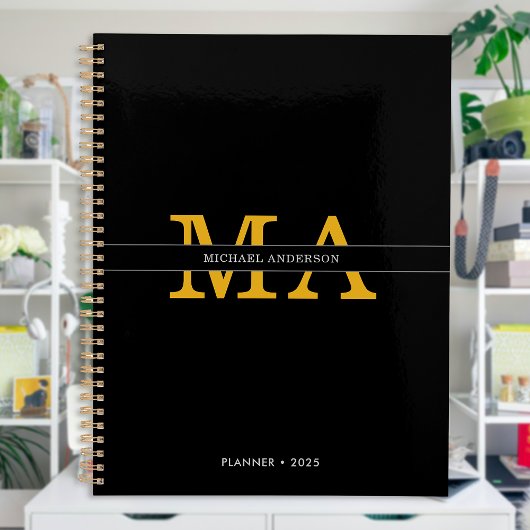 Klassischer eleganter Black Gold Monogram Individu Planer