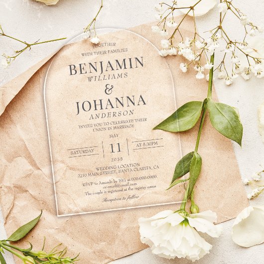 Klassischer Eleganter Clear Wedding Arch Acryleinladungen