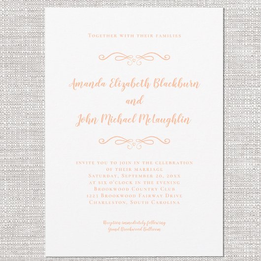 Klassischer Eleganter Peach & White Formal Wedding Einladung