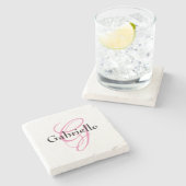 Klassischer eleganter Schwarz-Rosa-Monogramm-Name Steinuntersetzer (Seitenansicht)