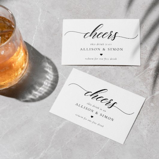 Klassischer Eleganter Script Wedding Drink Coupon Visitenkarte
