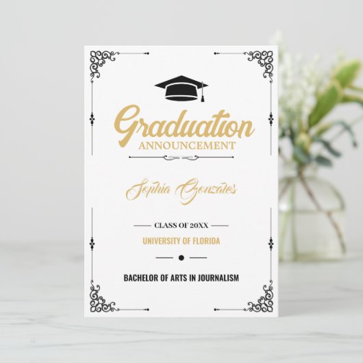 Klassischer Eleganter Script White Abschluss Ankündigung (Stehend Vorderseite)