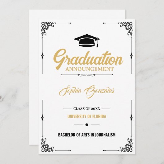 Klassischer Eleganter Script White Abschluss Ankündigung (Vorne/Hinten)