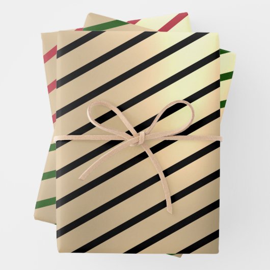 Klassischer Eleganter Weihnachtsgoldstreifen Geschenkpapier Set (Beispiel)