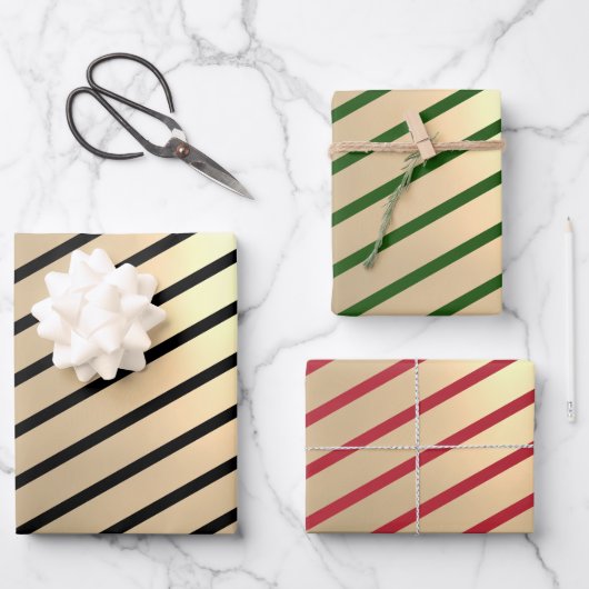 Klassischer Eleganter Weihnachtsgoldstreifen  Geschenkpapier Set (Vorderseite)