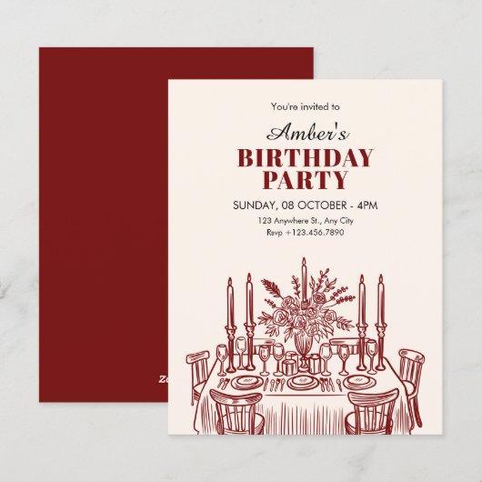 Klassischer Esstisch Geburtstag Einladung (Vorne/Hinten)