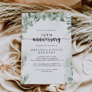 Klassischer Eukalyptus 50. Hochzeitstag Einladung