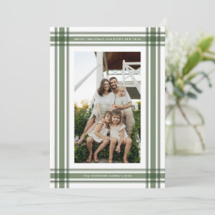 Klassischer Familienfoto im Plaid-Rahmen in Salbei Feiertagskarte