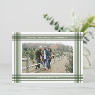 Klassischer Familienfoto im Plaid-Rahmen in Salbei Feiertagskarte