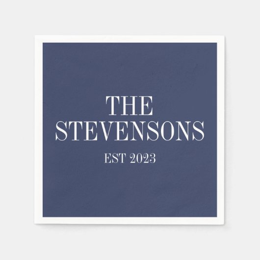 Klassischer Familienname Est Date Navy Blue Serviette (Vorderseite)