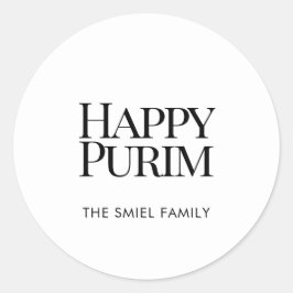 Klassischer Familienname Happy Purim Weißer Aufkle Runder Aufkleber
