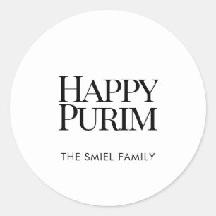 Klassischer Familienname Happy Purim Weißer Aufkle Runder Aufkleber