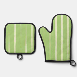 Klassischer Farmhouse-Ticking-Streifen Pistazien Ofenhandschuh & Topflappen-Set