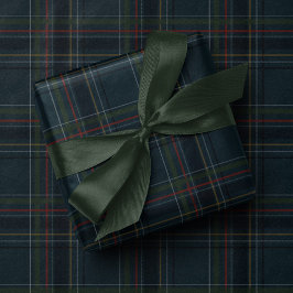 Klassischer Feiertags-Karostoff in stilvollem Navy Geschenkpapier