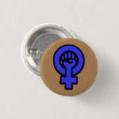 Klassischer feministischer Zeichen-Knopf blau und Button (Vorne & Hinten)