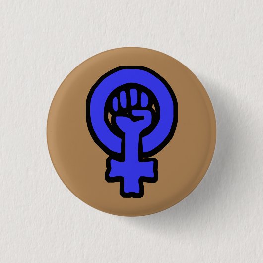 Klassischer feministischer Zeichen-Knopf blau und Button (Vorderseite)