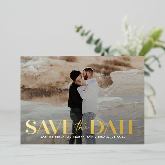 Klassischer Fett FOIL Wedding Save the Date Card Folieneinladung (Stehend vorne)