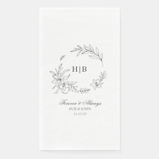 Klassischer floraler Kranz Monogramm Hochzeit Serviette (Vorderseite)