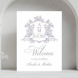 Klassischer floraler Wappen-Lavendel-Hochzeitsempf Poster