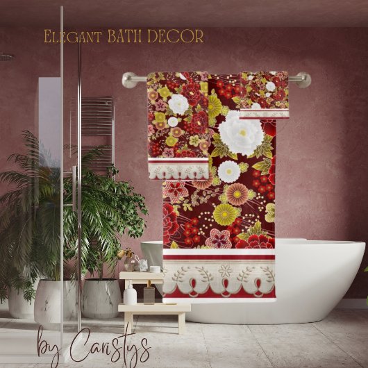 Klassischer Floralrost, Braun, Olivenöl Badhandtuch Set