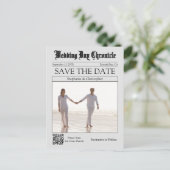 Klassischer Foto-QR-Code-Zeitung Save-the-Date Postkarte (Stehend Vorderseite)