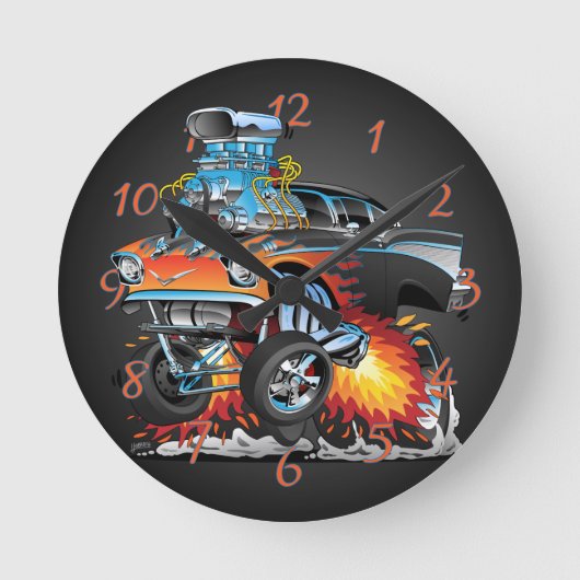 Klassischer frisierte Auto 57 Gasser-Dragster-Cart Runde Wanduhr (Vorderseite)