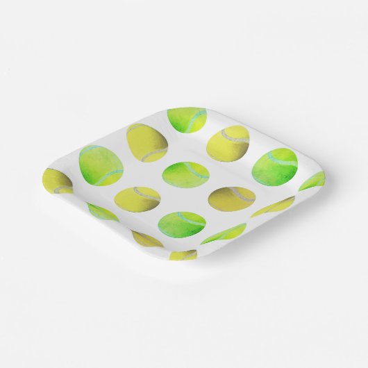 Klassischer Gelber Tennisball-Muster Spieler Weiß Pappteller (Gewinkelt)