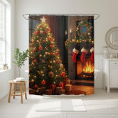 Klassischer gemütlicher Kamin & Weihnachtsbaum Duschvorhang