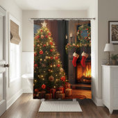 Klassischer gemütlicher Kamin & Weihnachtsbaum Duschvorhang