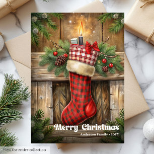Klassischer gemütlicher Weihnachtsstrumpf-Karten-T Feiertagskarte