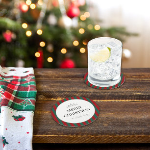 Klassischer gestreifter Weihnachten Runder Pappuntersetzer