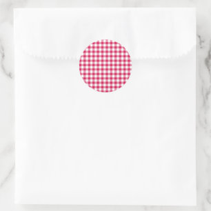 Klassischer Gingham Himbeere Runder Aufkleber