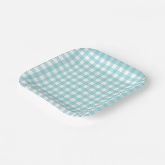 Klassischer Gingham Karo Kariertes Muster Blau Pappteller (Gewinkelt)