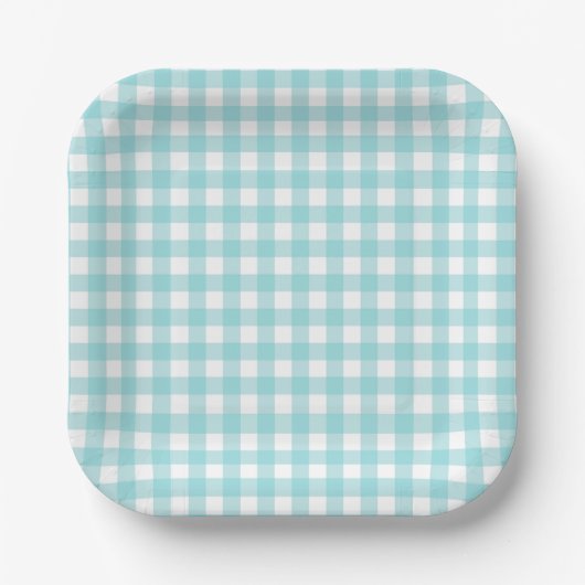 Klassischer Gingham Karo Kariertes Muster Blau Pappteller (Vorderseite)
