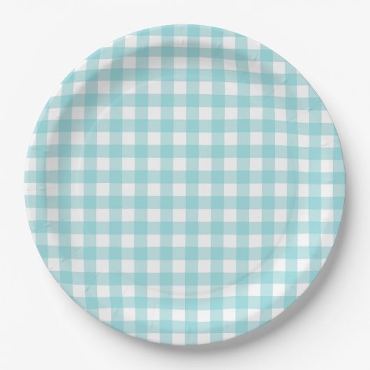 Klassischer Gingham Karo Kariertes Muster Blau Pappteller (Vorderseite)