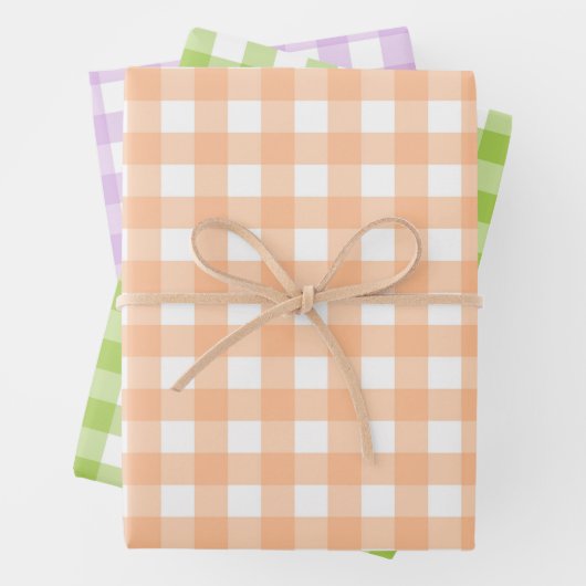 Klassischer Gingham Karo Kariertes Musterpeach Geschenkpapier Set (Beispiel)