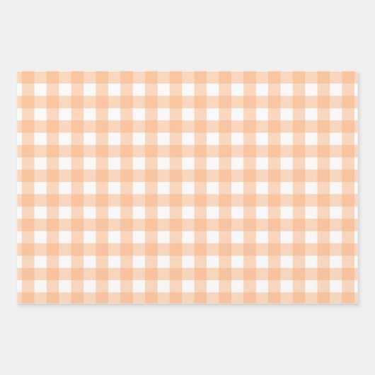 Klassischer Gingham Karo Kariertes Musterpeach Geschenkpapier Set (Vorderseite)