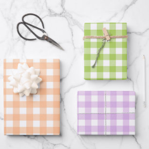 Klassischer Gingham Karo Kariertes Musterpeach Geschenkpapier Set