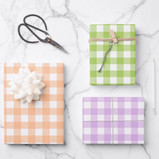 Klassischer Gingham Karo Kariertes Musterpeach Geschenkpapier Set (Vorderseite)