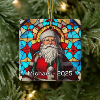 Klassischer Glasmalerei-Weihnachtsmann Keramikornament