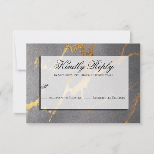 Klassischer Gold- und Graumarmorlook RSVP Karte (Vorderseite)