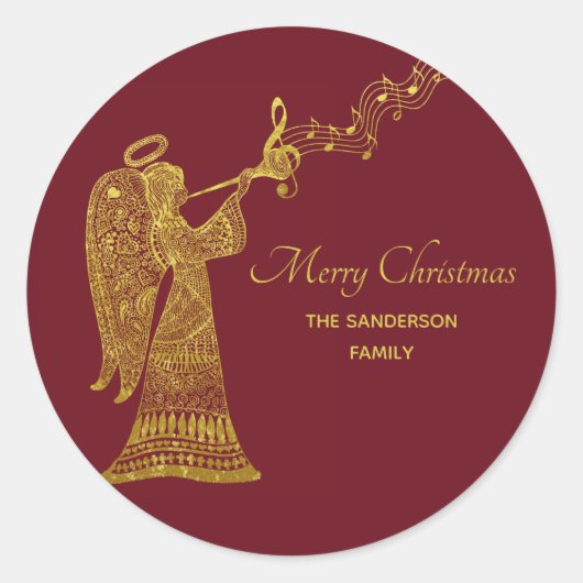 Klassischer Goldener Engel mit Musik Runder Aufkleber (Vorderseite)