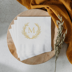 Klassischer goldener Lorbeerkranz-Monogramm-Hochze Servietten Mit Folie