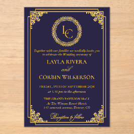 Klassischer Goldrahmen Royal Monogram Hochzeit Acryleinladungen