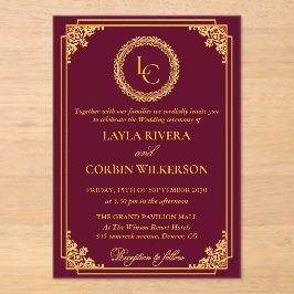 Klassischer Goldrahmen Royal Monogram Hochzeit Acryleinladungen