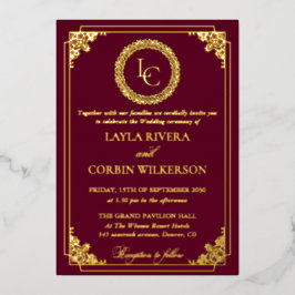 Klassischer Goldrahmen Royal Monogram Hochzeit Folieneinladung