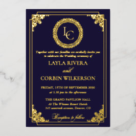 Klassischer Goldrahmen Royal Monogram Hochzeit Folieneinladung