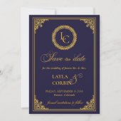 Klassischer Goldrahmen Royal Monogram Hochzeit Save The Date (Vorderseite)
