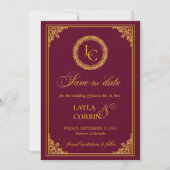Klassischer Goldrahmen Royal Monogram Hochzeit Save The Date (Vorderseite)